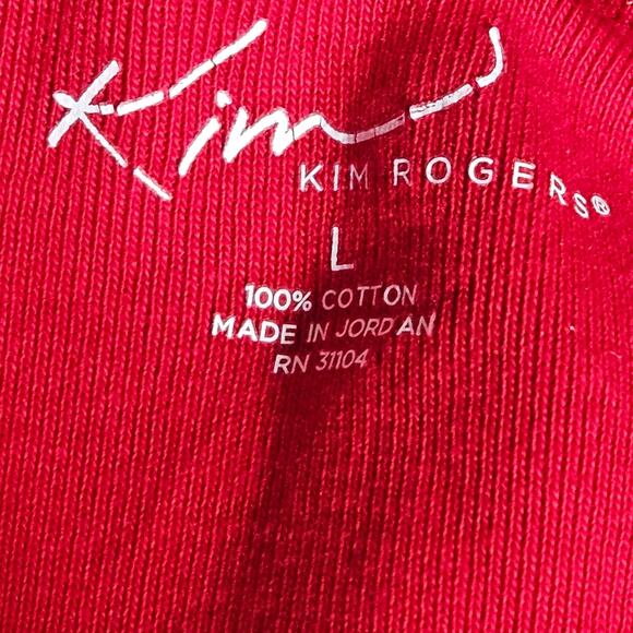 Red Mock Neck Cotton Long Sleeve Tee Size Large - Picture 3 of 3